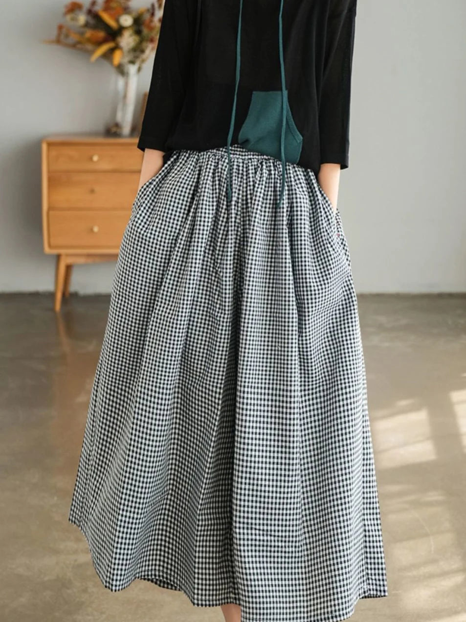2024 Spring Elegant Woman Dress Plaid Pants Thin Cotton Linen Wide Leg Trousers Women High Waist Baggy Jogger Pants Sweatpants