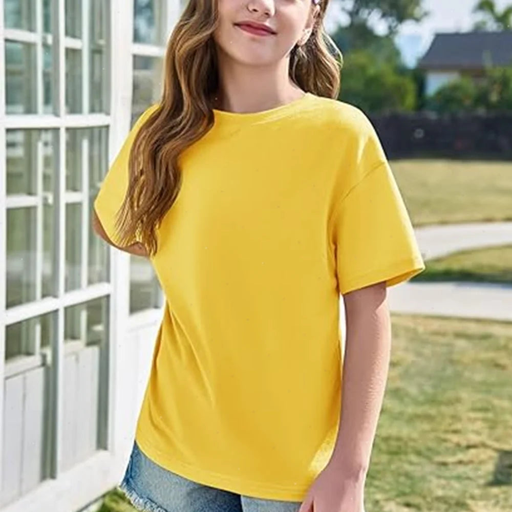Girls Boys Short Sleeve T Shirts Kids Pure Cotton Summer Oversized Tops Children Teens Solid Casual Crewneck Basic Tees 3-14Y