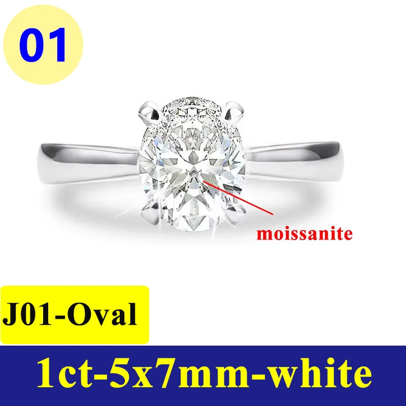 1-3CT Moissanite D Color VVS Diamond Women's Oval Radiant Ring S925 Silver Ring Plated White Gold Jewelry Rings for Women
