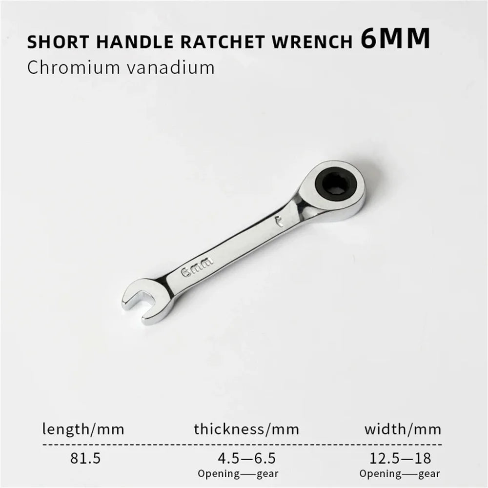 Short Handle Adjustable Head Ratchet Wrench Labor-Saving Dual-Purpose Auto Repair Hardware Tool For Nuts Bolts Fastening Work