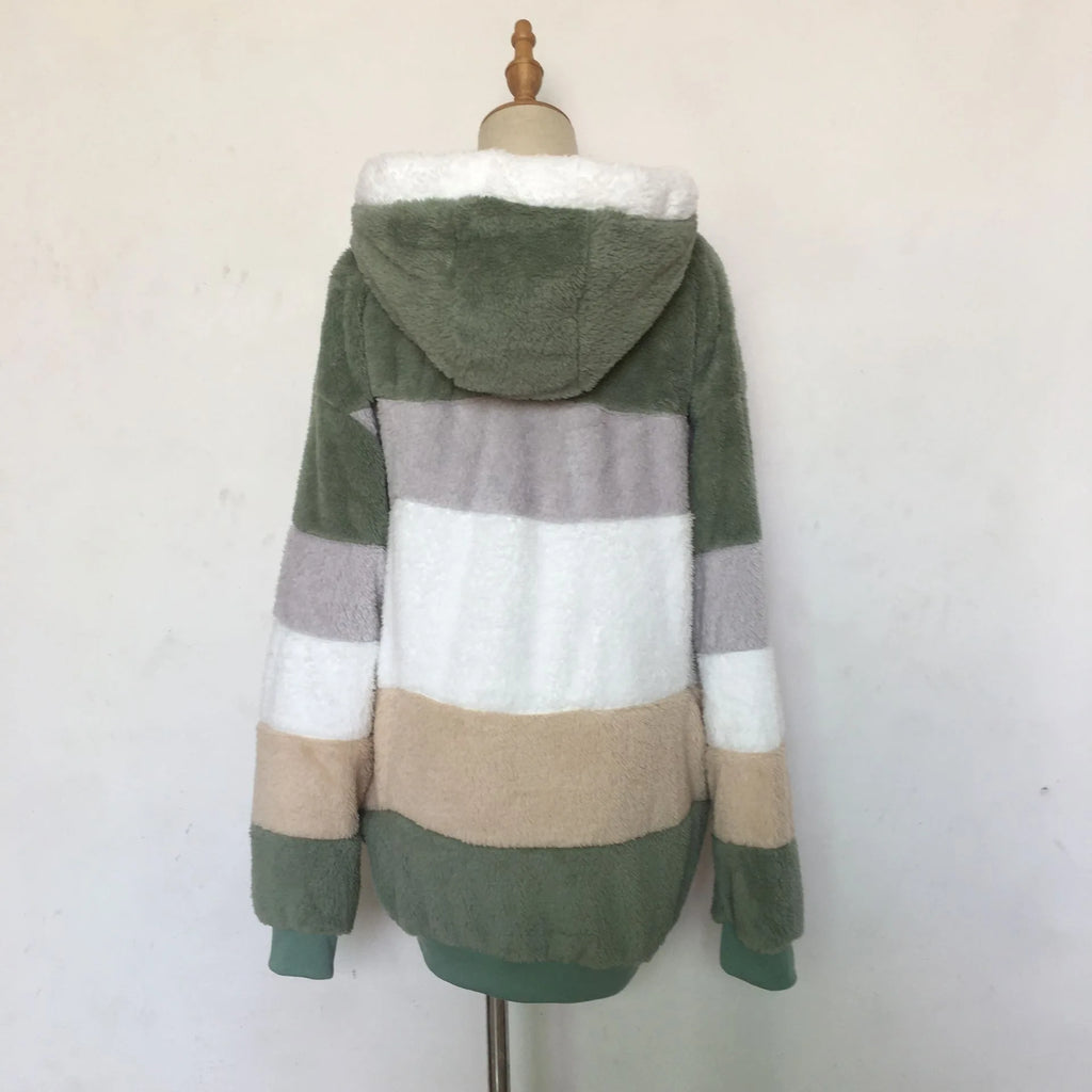 Women Oversized Plush Hoodie Coat Winter Outerwear Jacket With Pockets
