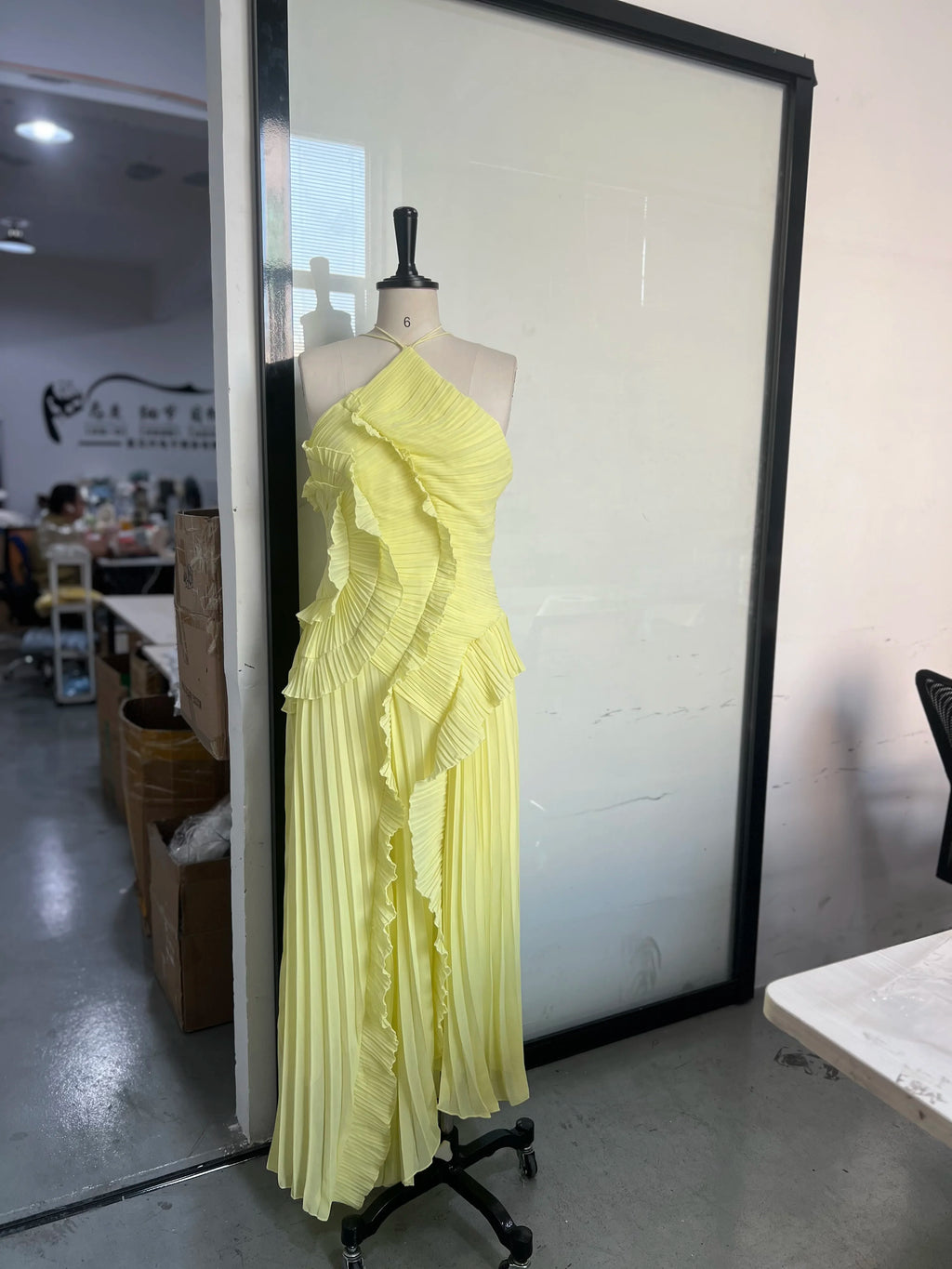 Gown Neck Strap Irregular Long Dress For Women Ruffle High Waist Backless Dress