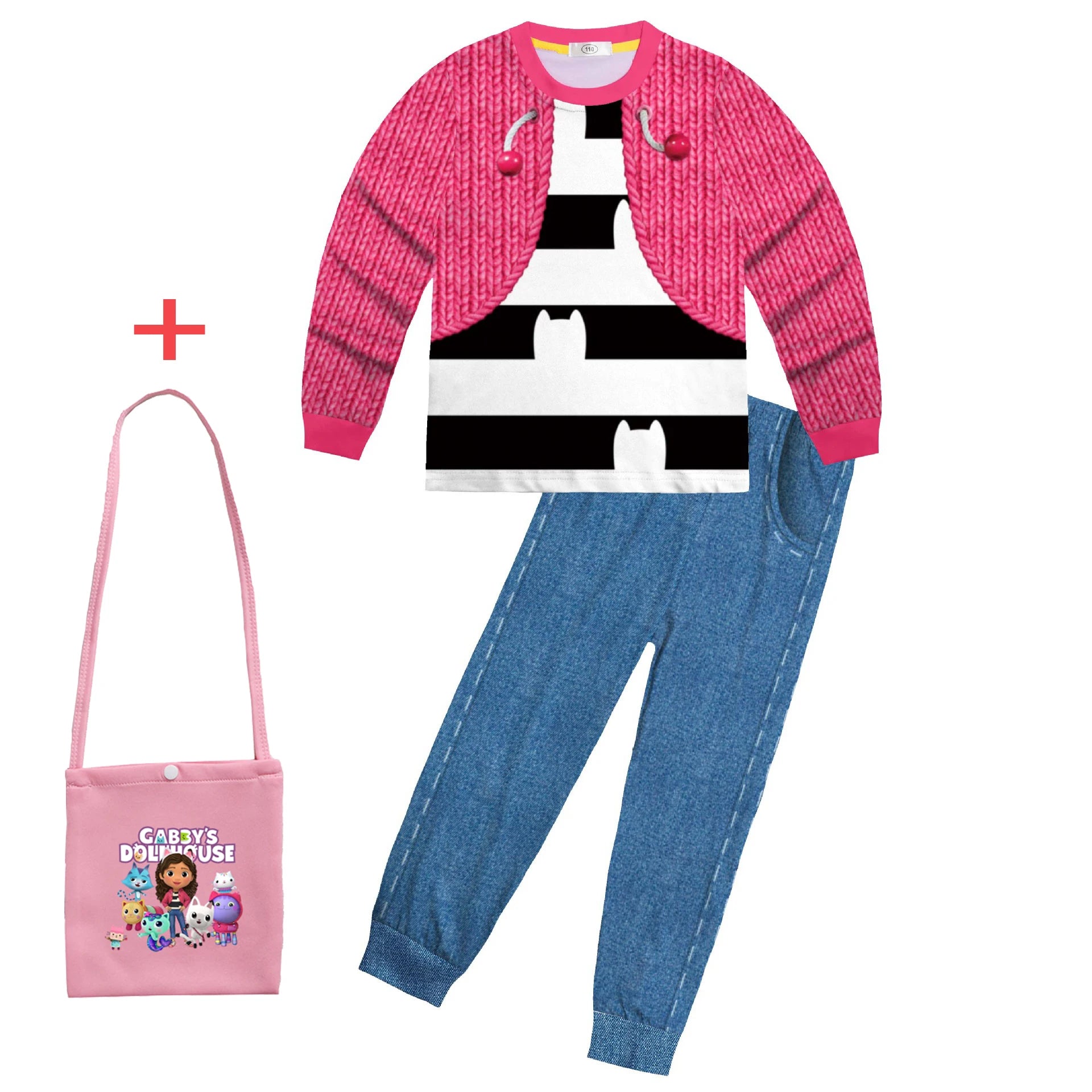 Babay Girls Gabbys Dolhouse Kids Costume Pajama Gabby Cat Long Sleeve T Shirt+Pants Headband Set Children Halloween Nightgowns