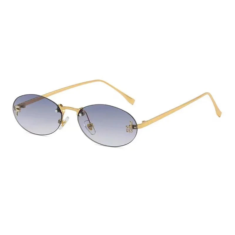 Fashion Oval Frameless Sunglasses Women Sparkling Rhinestone F Design Luxury Sun Glasses Girls shopping travelling eyeglasses