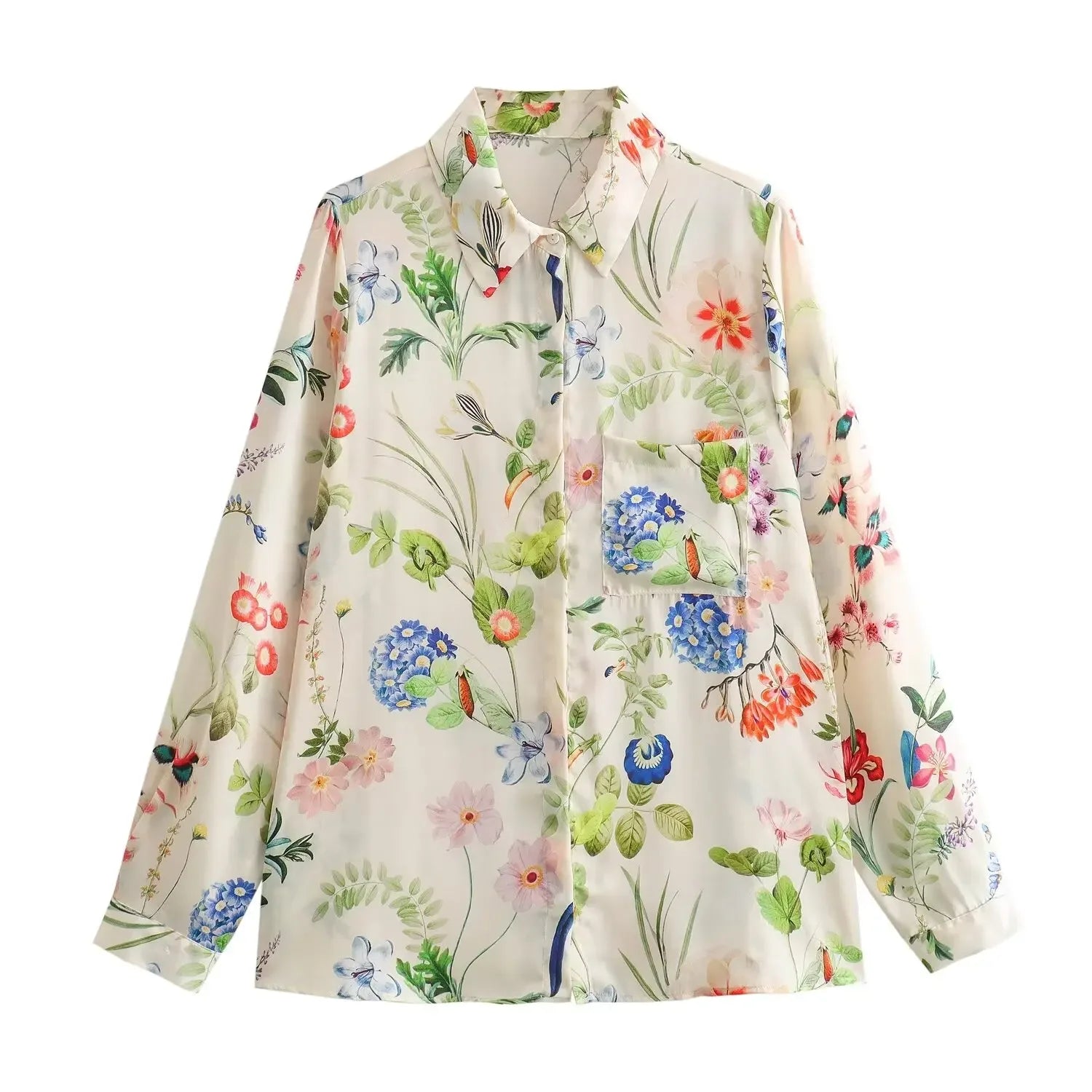 Women Fashion New Retro Flower Print Shirt Long Sleeve Single Breasted Lapel Tops Casual Outfits Blouse For Women Shirts