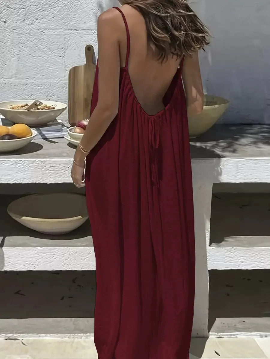 Ladies Sleeveless Strap H-Line Long Gown Loose Comfortable Polyester Casual Nightwear Home Clothing
