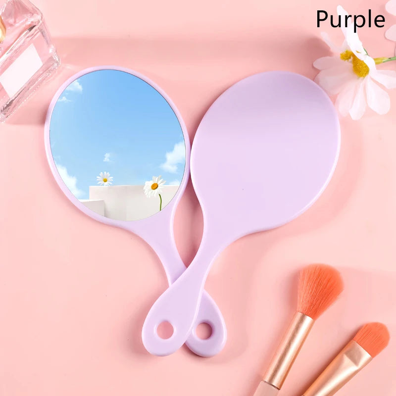 1Pc Portable Handheld round Makeup Mirror for Women with Handle Compact Vanity Mirror for SPA Salon Cosmetic Use
