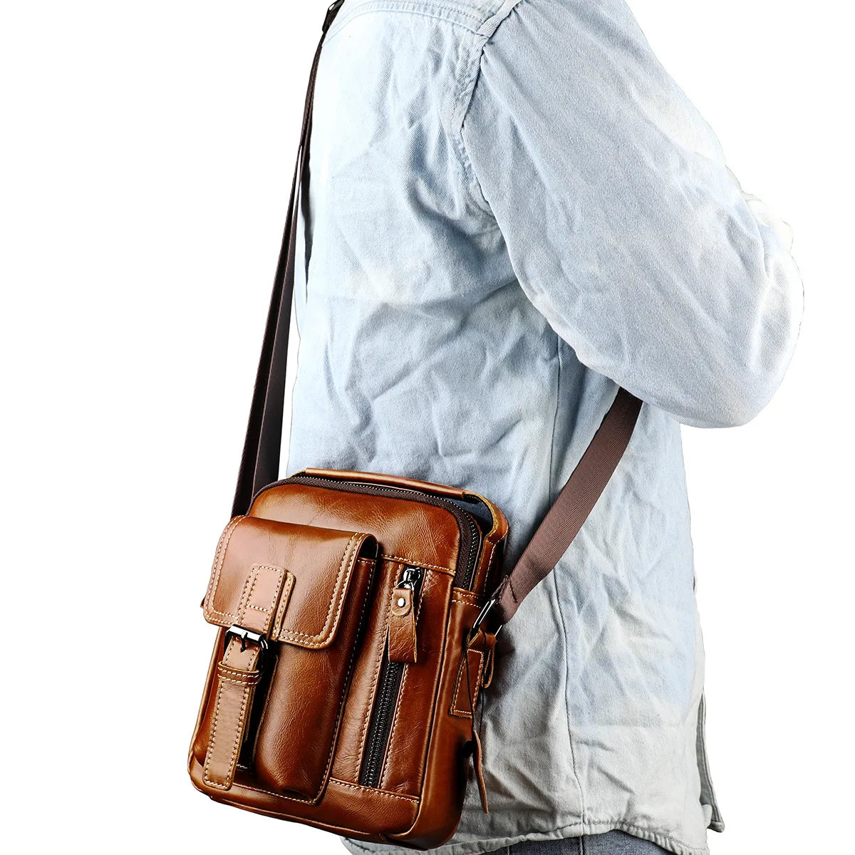 Fashion Men's Cow Leather Crossbody Bag Man Shoulder Bag Casual Male Top-handle Phone Bag For Men