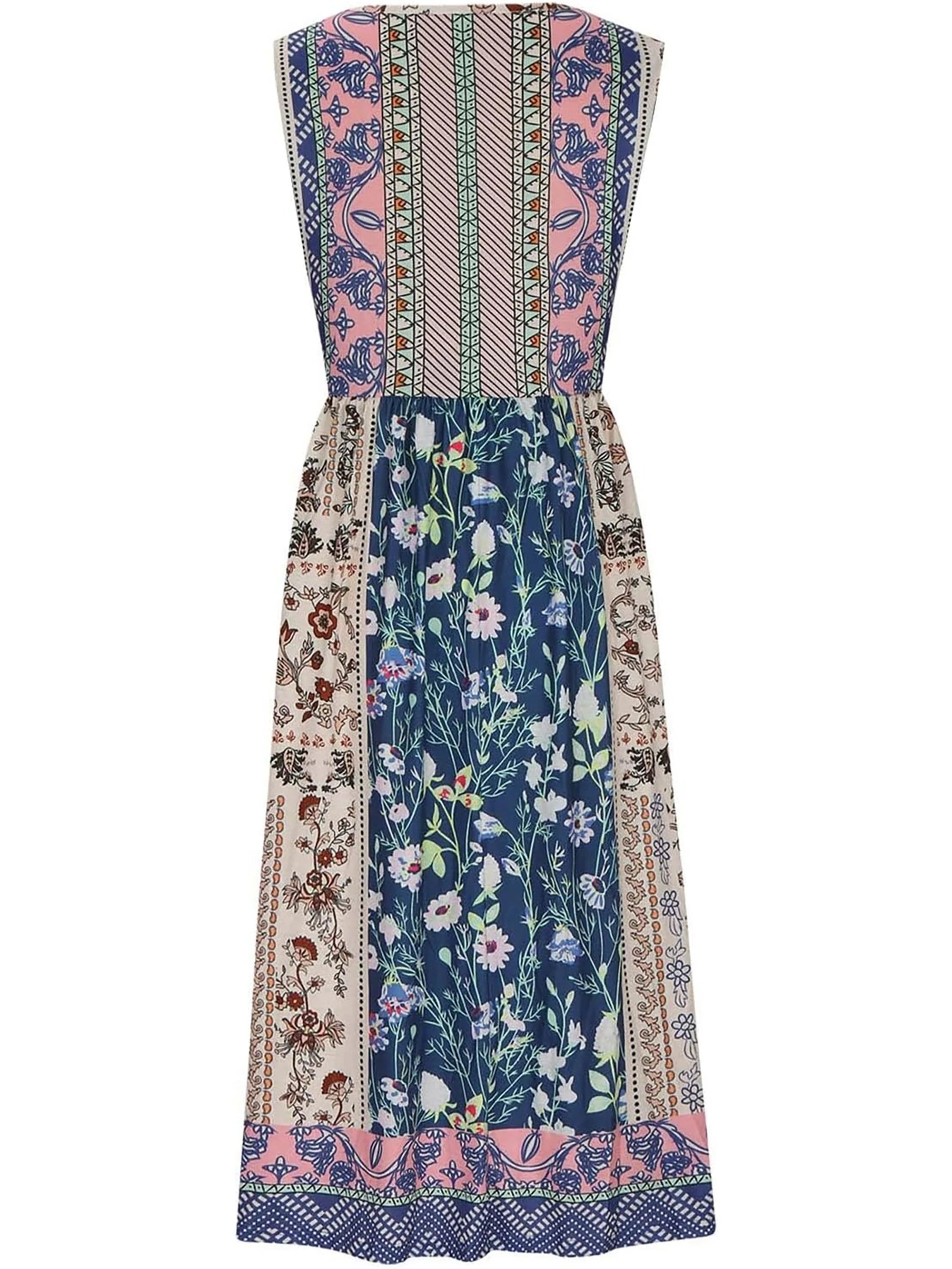 Women's Bohemian Floral Sleeveless Midi Sundress With Pockets Summer Beach