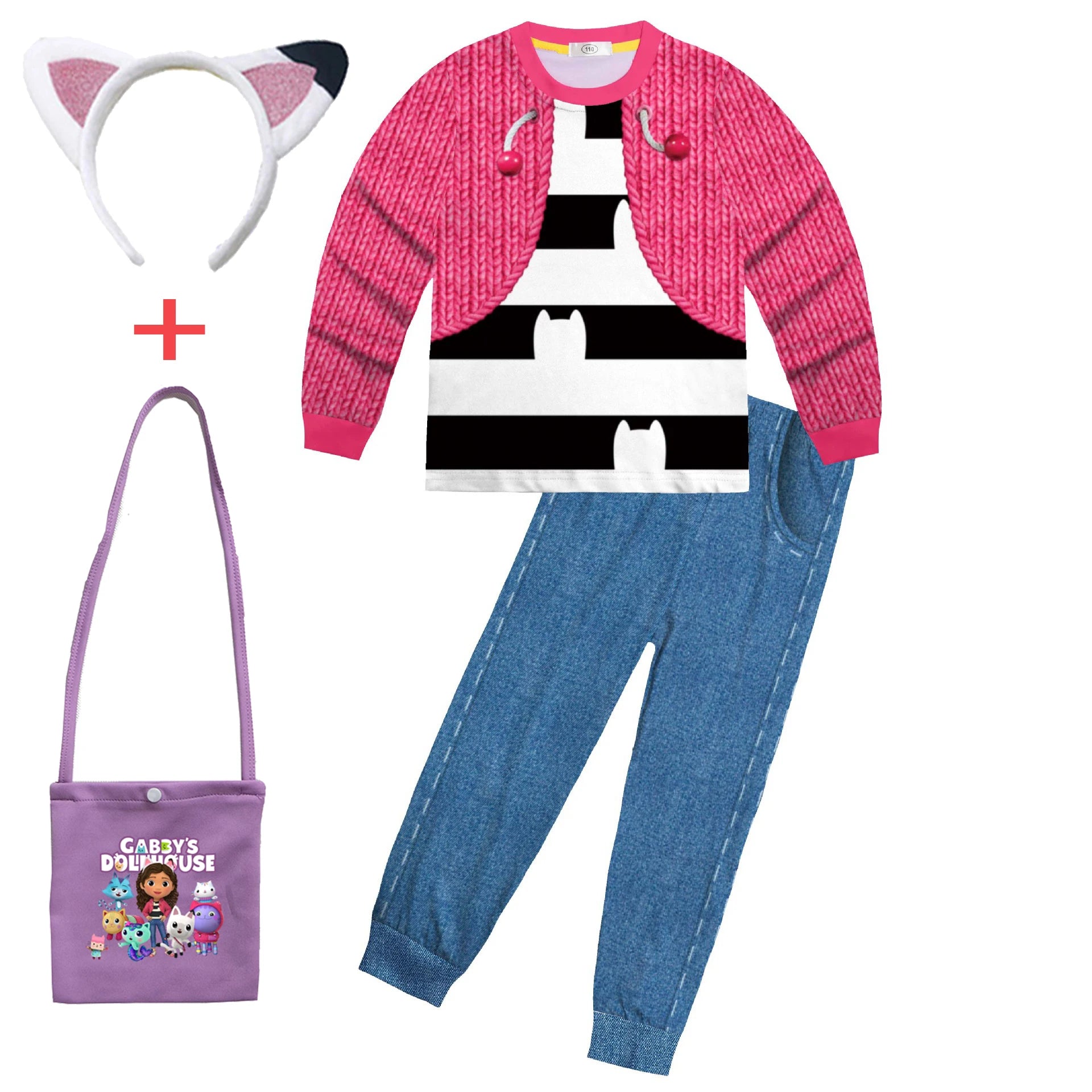 Babay Girls Gabbys Dolhouse Kids Costume Pajama Gabby Cat Long Sleeve T Shirt+Pants Headband Set Children Halloween Nightgowns