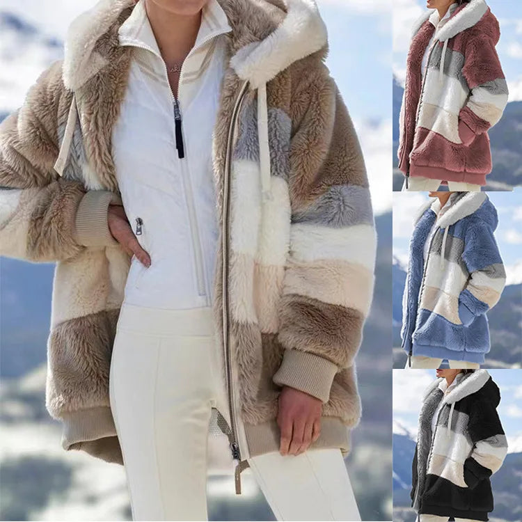 Women Oversized Plush Hoodie Coat Winter Outerwear Jacket With Pockets