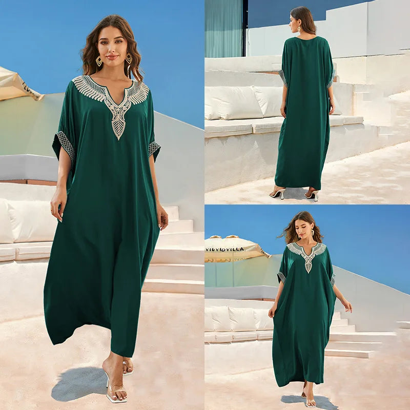 New Fashion European And American Cotton Embroidery Plus Size Long Dress Women's Beach Sun Protection Clothing Bikini Outerwear