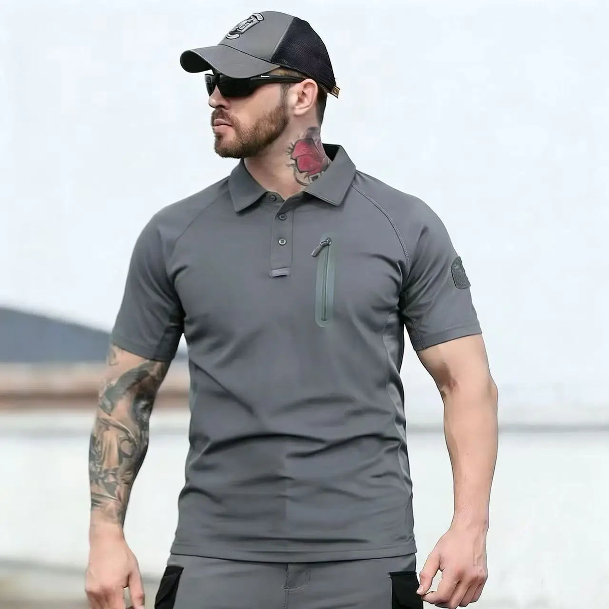 Men's Tactical T-Shirts Quick Dry Breathable Lightweight Short Sleeve with Zip Pocket Outdoor Hiking Combat Casual Sports Tops