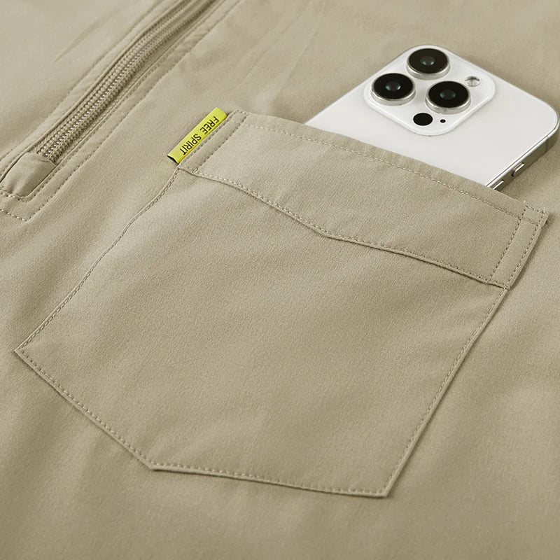 Men's Short Sleeve Polo Shirt Men Tactical Work T-shirt with Pocket Outdoor Quick Dry Fishing Sports Golf Zipper Polo Shirt Tops