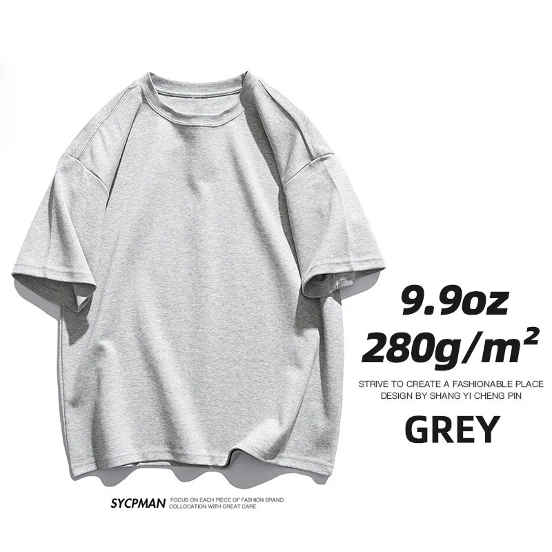 Oversized T-Shirt 9.9oz 280 Grams Heavy High Quality Short Sleeve Cotton Tee Solid Color Unisex Streetwear