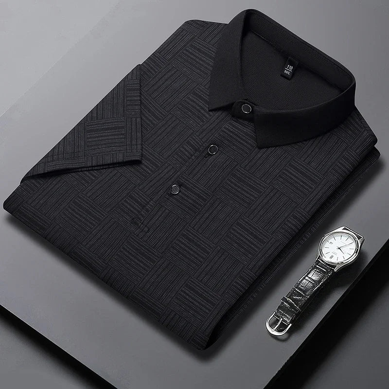 Men's New Printed Business Casual Short sleeved POLO Shirt Fashion Short sleeved Comfortable and Breathable Top