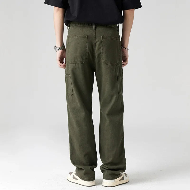 Men Pant Casual Straight Wide Leg Cargo Trouser Male Winter Fleece Lined Warm Cotton Loose Style Carpenter Streetwear