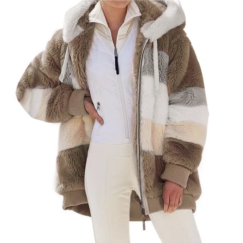 Women Oversized Plush Hoodie Coat Winter Outerwear Jacket With Pockets