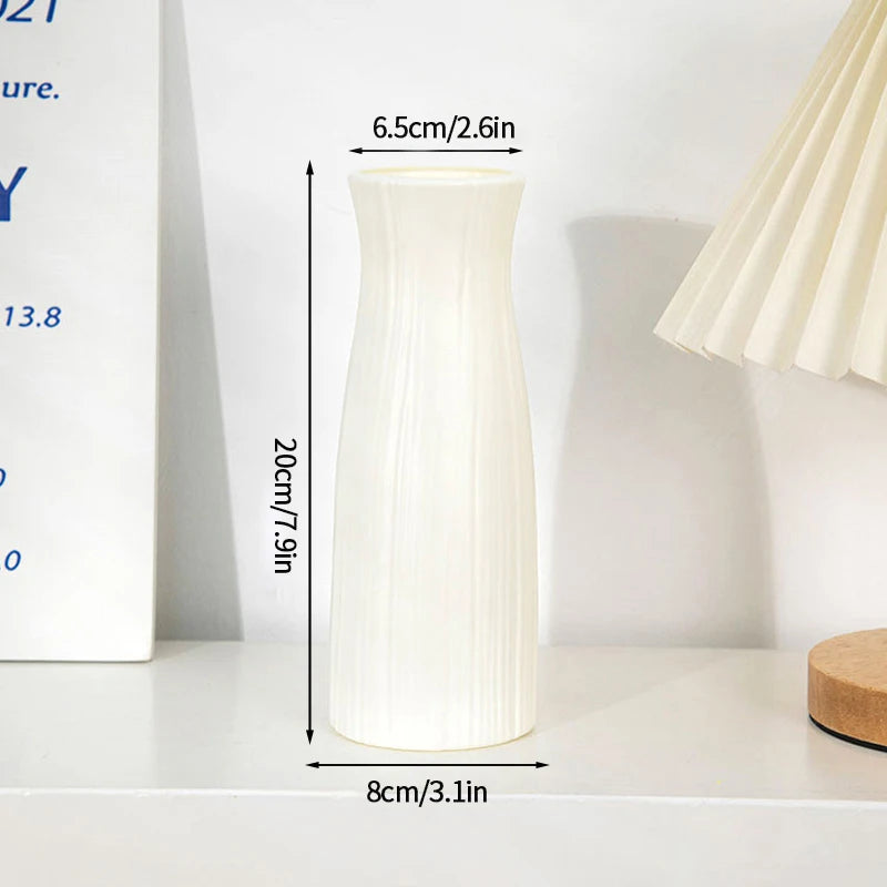 Modern Flower Vase Plastic Plants Pot White Imitation Ceramic Flower Vases Flower Arrangement Home Living Room Wedding Decor
