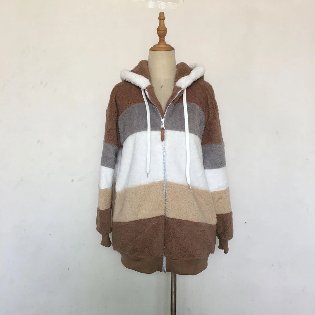 Women Oversized Plush Hoodie Coat Winter Outerwear Jacket With Pockets