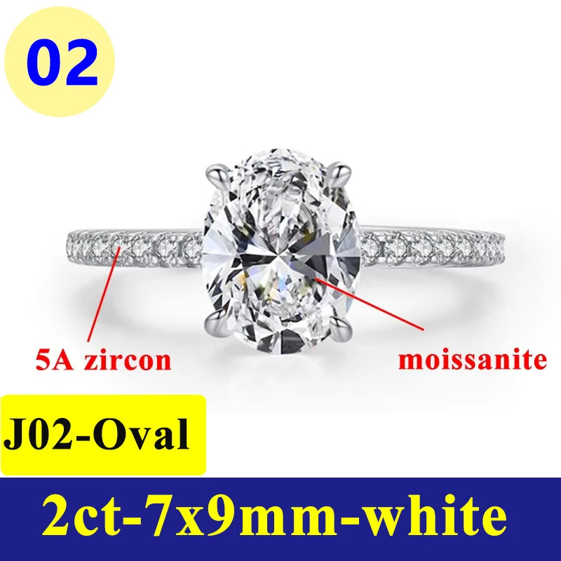 1-3CT Moissanite D Color VVS Diamond Women's Oval Radiant Ring S925 Silver Ring Plated White Gold Jewelry Rings for Women