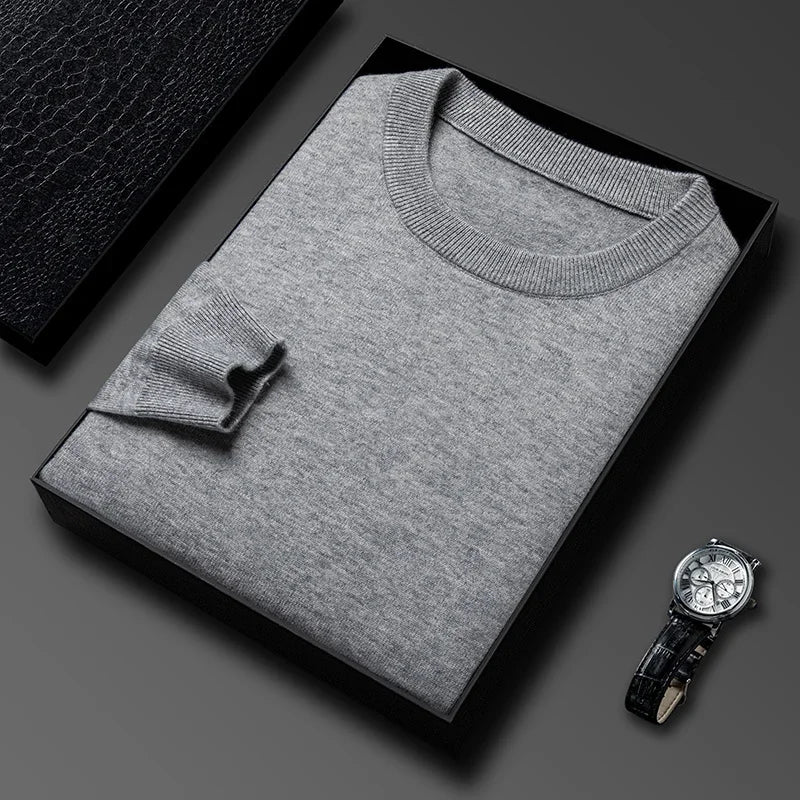 New Men's Casual Sweater Round Neck Long Sleeve Knitted Sweater Diamond Pattern Fashion Versatile Top