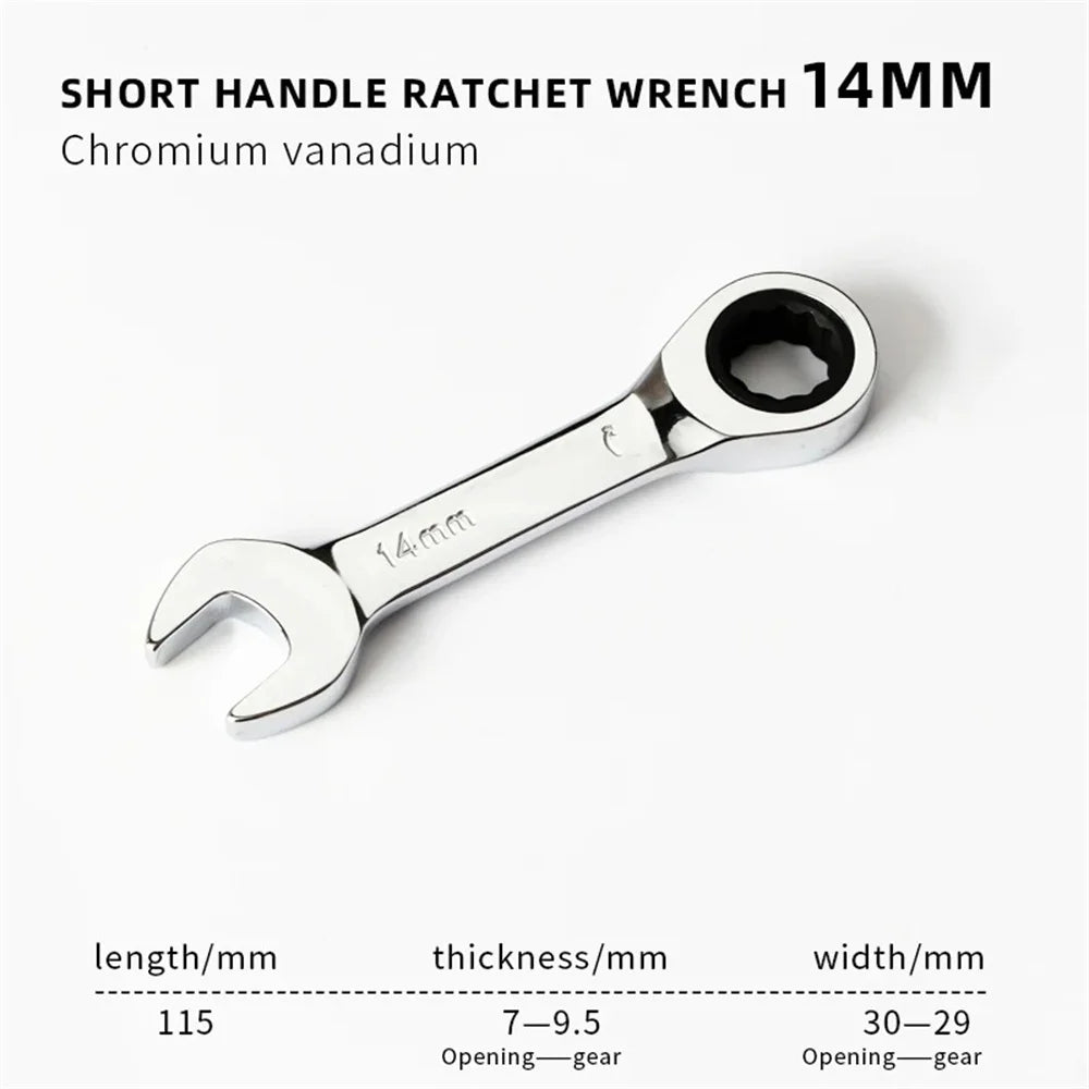 Short Handle Adjustable Head Ratchet Wrench Labor-Saving Dual-Purpose Auto Repair Hardware Tool For Nuts Bolts Fastening Work