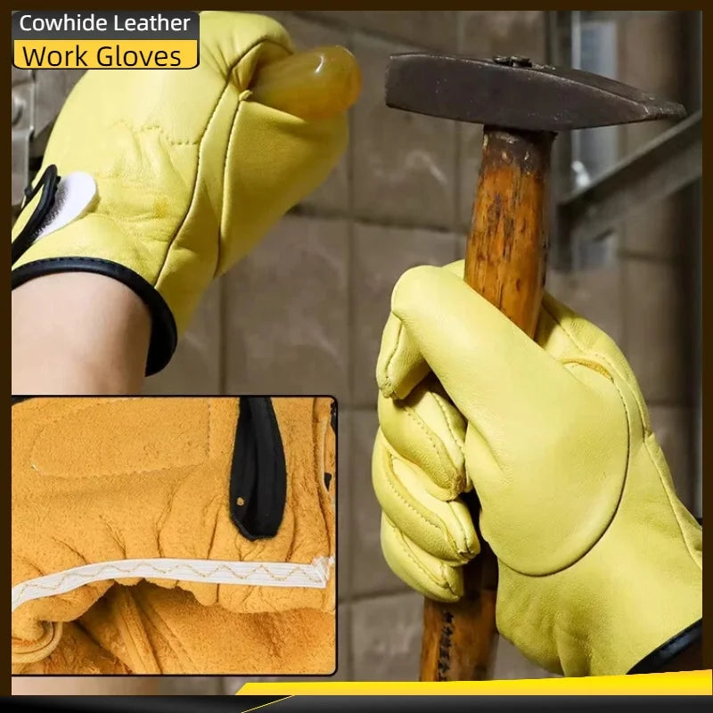 Cowhide Leather Work Gloves Safety Labour Protection Garden Sports Motorcycle Driver Workers Work Welding Wear-resistant Gloves