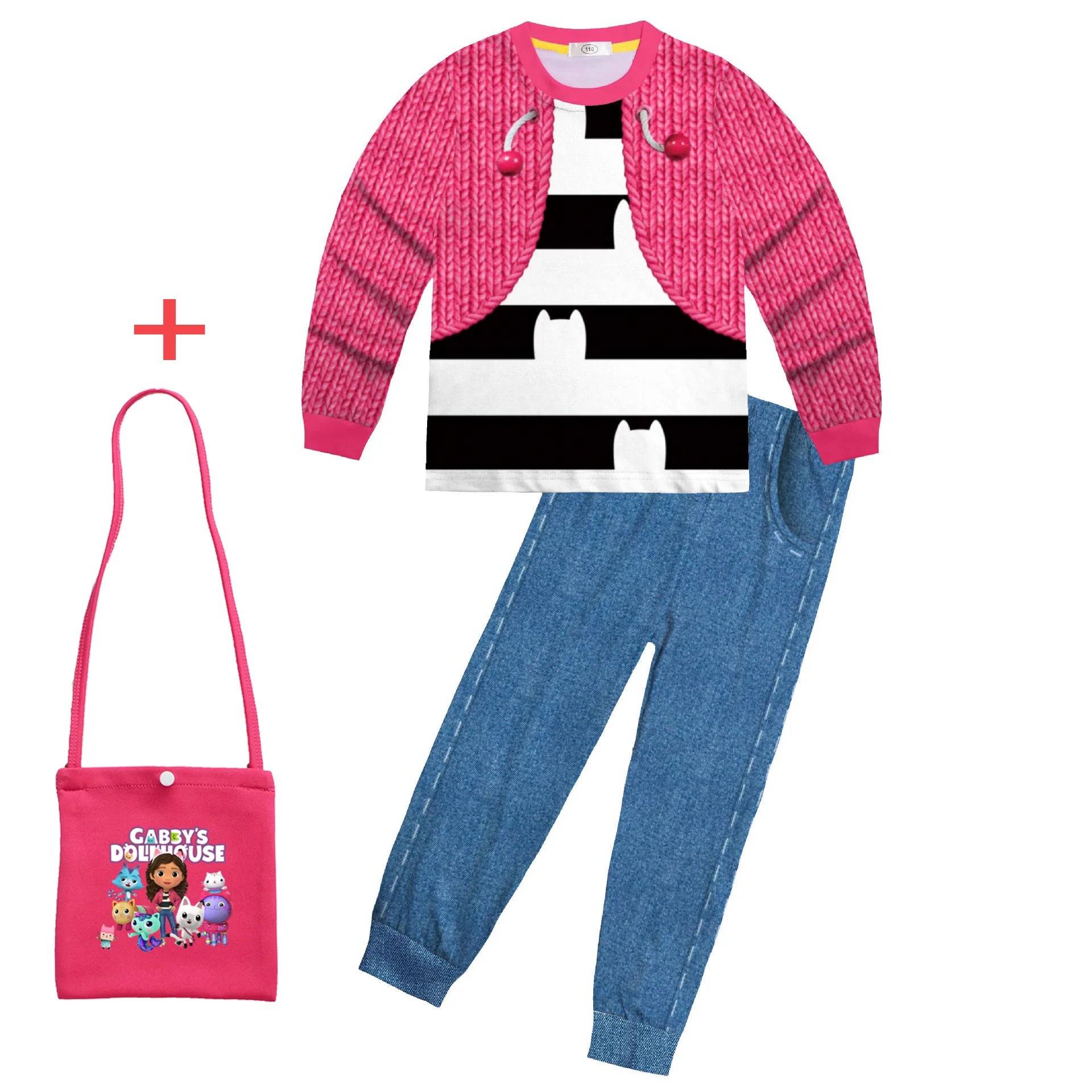 Babay Girls Gabbys Dolhouse Kids Costume Pajama Gabby Cat Long Sleeve T Shirt+Pants Headband Set Children Halloween Nightgowns