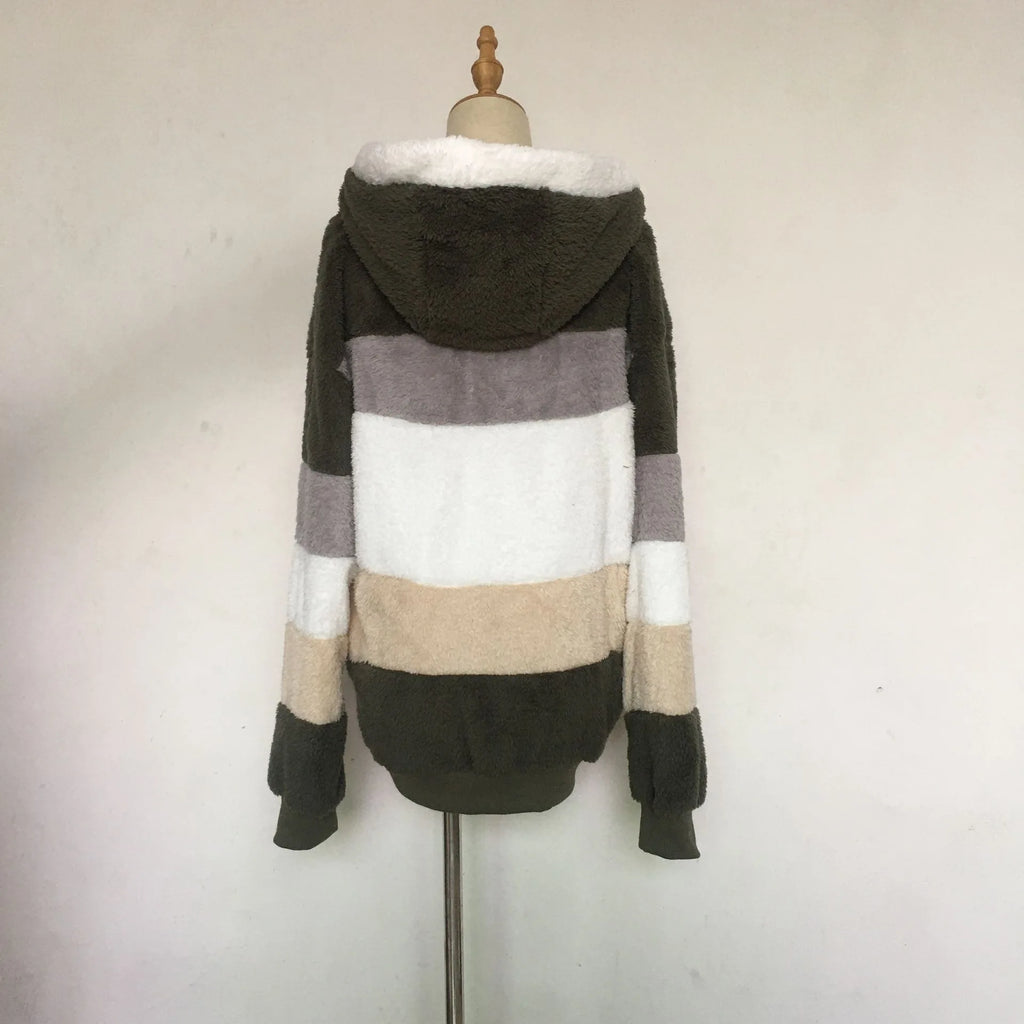 Women Oversized Plush Hoodie Coat Winter Outerwear Jacket With Pockets
