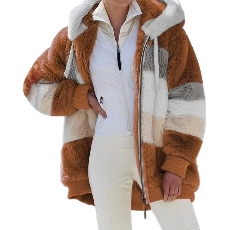 Women Oversized Plush Hoodie Coat Winter Outerwear Jacket With Pockets