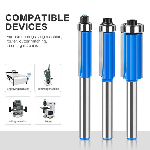 8mm Shank Flush Trim Router Bit With Bearing Double Flute Woodworking Milling Cutter For Trimming And Grooving Work