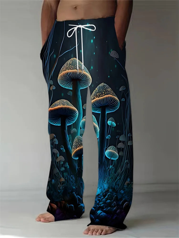 Luminous Mushroom Banquet 3D Printed Autumn Men's Long Pants, A Must-have Fashionable Men's Straight-leg Pants For Trendsetters