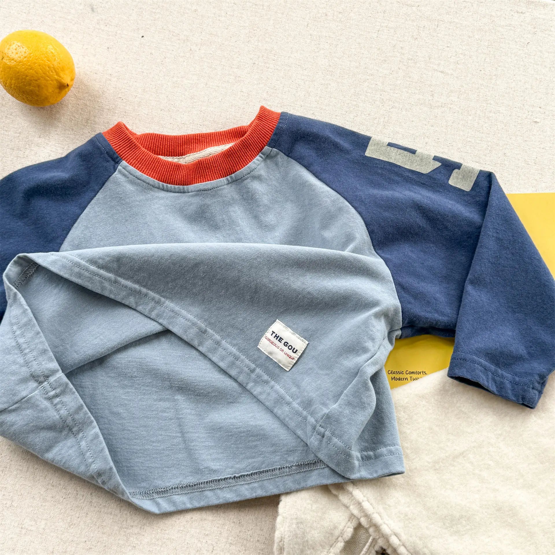 Kids Girls Top Shirts Clothes 2026 Korean autumn 1-6Y Boys Color Block Loose Fit Long Sleeve Tee Fashion Children Clothing