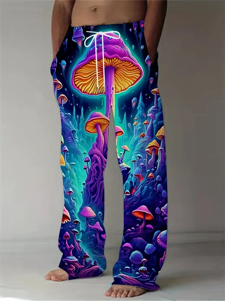 Luminous Mushroom Banquet 3D Printed Autumn Men's Long Pants, A Must-have Fashionable Men's Straight-leg Pants For Trendsetters