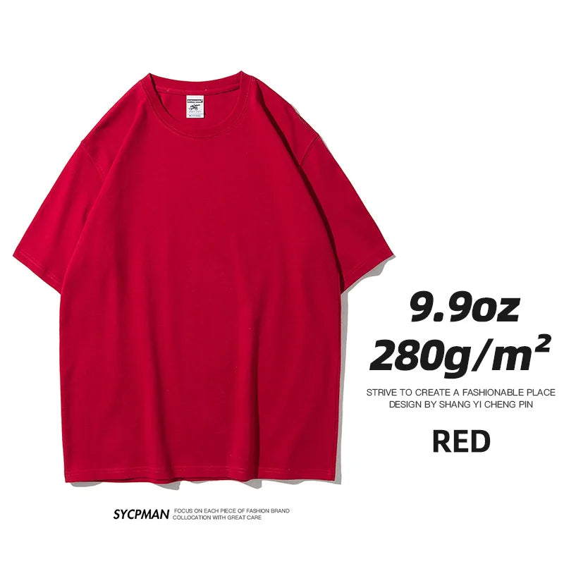 Oversized T-Shirt 9.9oz 280 Grams Heavy High Quality Short Sleeve Cotton Tee Solid Color Unisex Streetwear