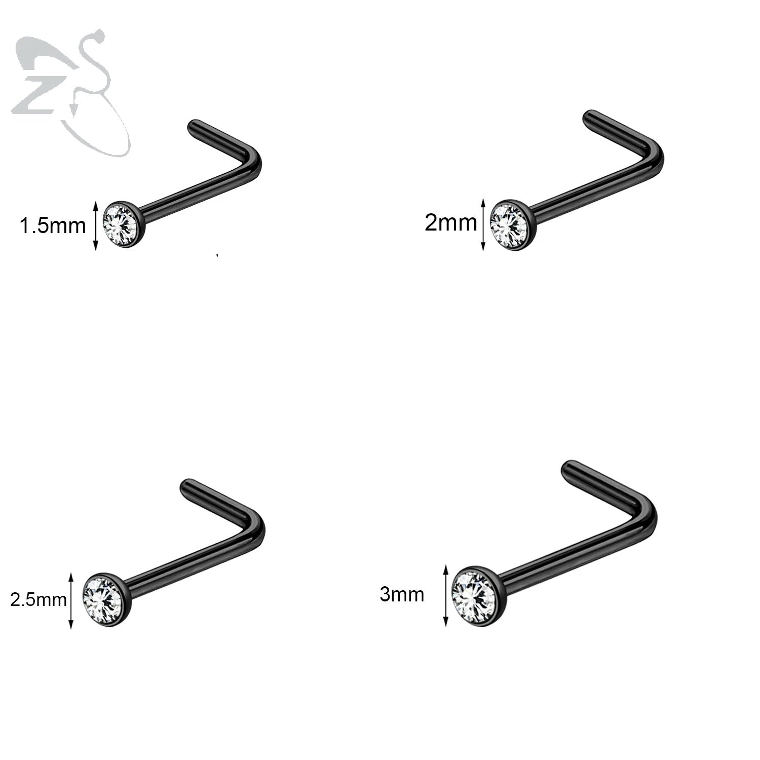 ZS 3-4Pcs/lot Gold Color Stainless Steel Nose Stud Set Heart Star Round Crystal Nose Piercing L Shape Nostril Piercing 18g/20g