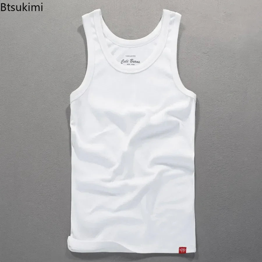 New Men's Simple Casual Tank Tops Comfortable 100% Cotton Solid Elastic Tight Sleeveless Sport Tops Male Gym Fitness Waistcoats