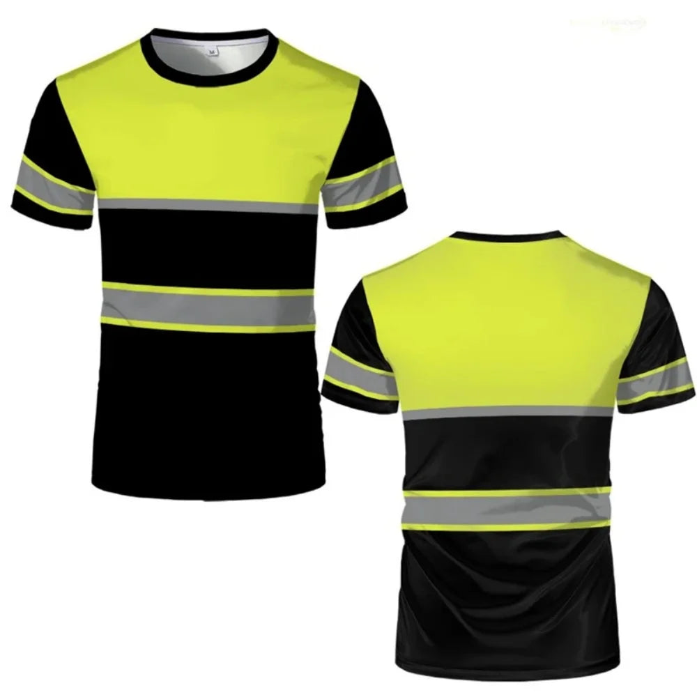 Green 3D Print Men's T-Shirts New Secure Logo Color Blocking Design Round Neck Short-Sleeved Oversized Men Work Tee Tops Clothes
