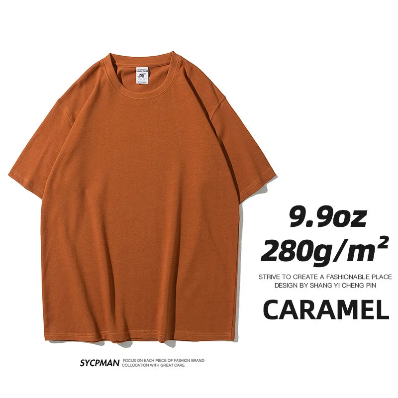 Oversized T-Shirt 9.9oz 280 Grams Heavy High Quality Short Sleeve Cotton Tee Solid Color Unisex Streetwear