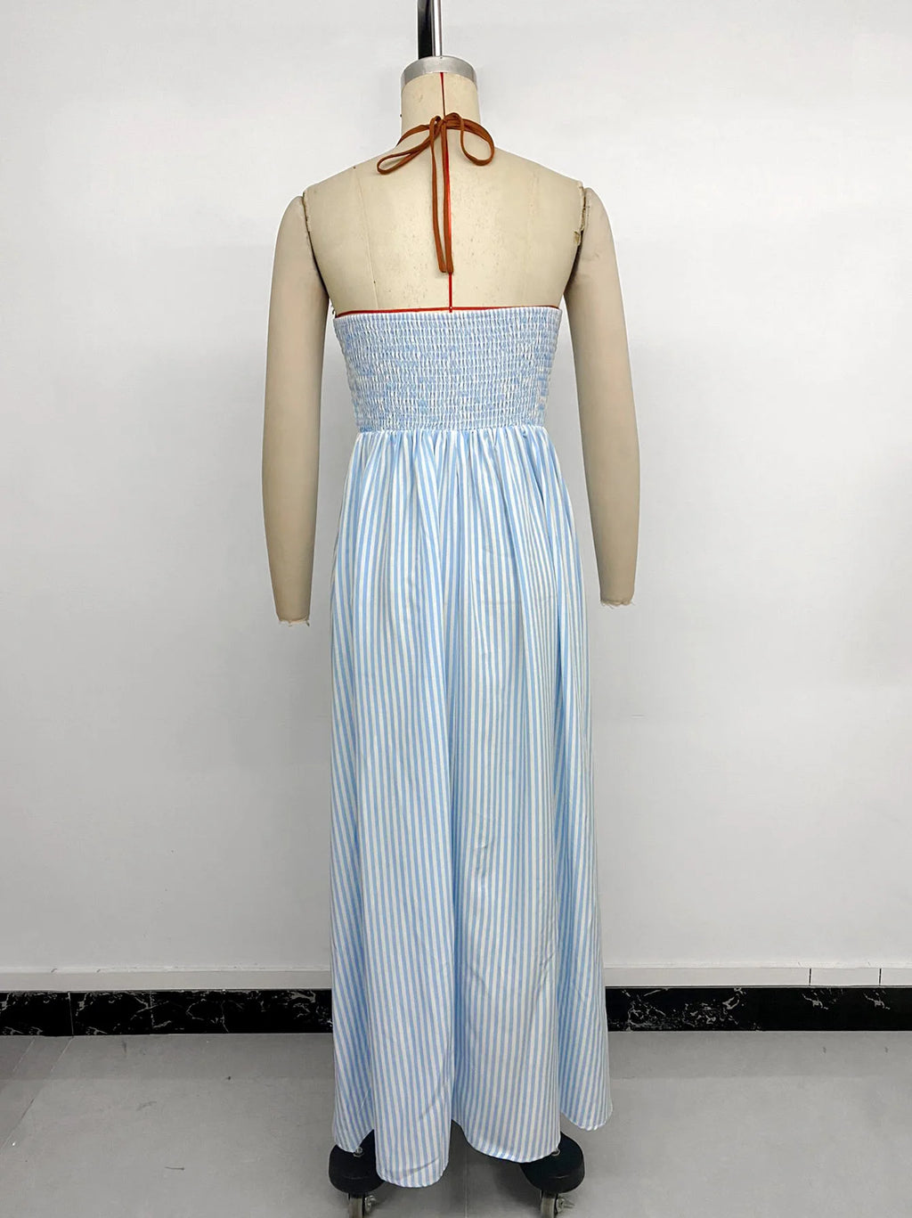 2026 Summer Striped Deep V Neck Backless Sleeveless Beach Long Dress