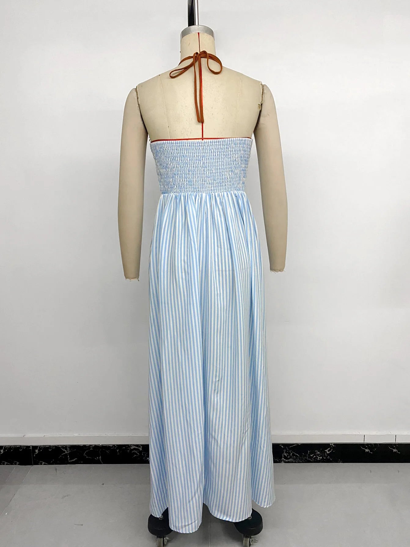 2026 Summer Striped Deep V Neck Backless Sleeveless Beach Long Dress