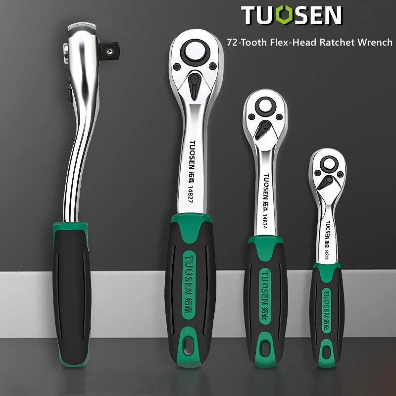 3-Piece Ratcheting Socket Wrench Set (S/M/L), 72-Tooth Quick Release Flex Head for Automotive Repair & Mechanical Work