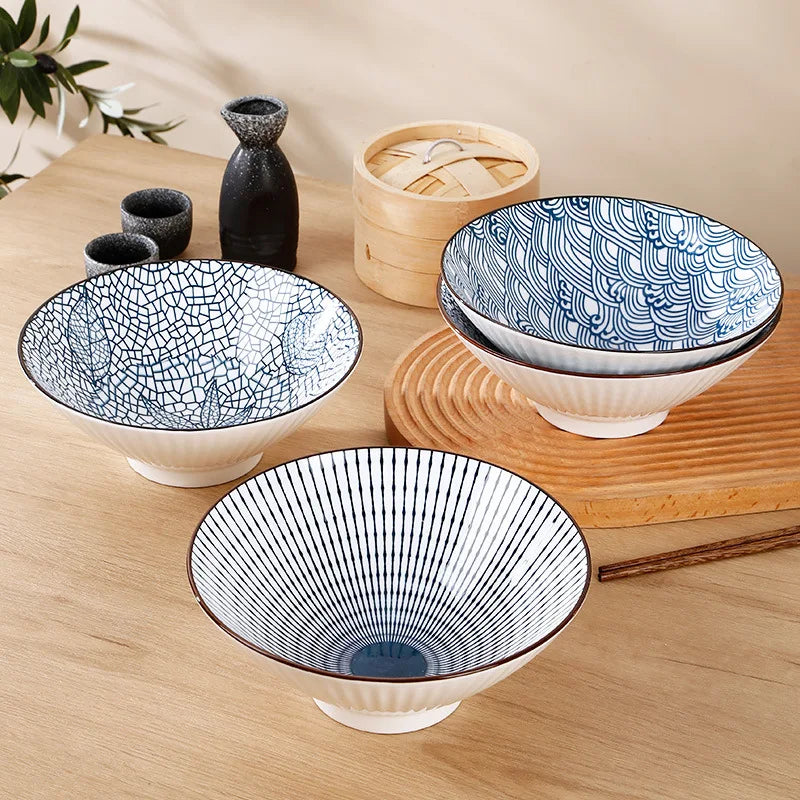 8 inches Japanese and Korean 8-inch hat Bowl Ceramic net red ramen bowl household soup bowl large horn bowl underglaze color