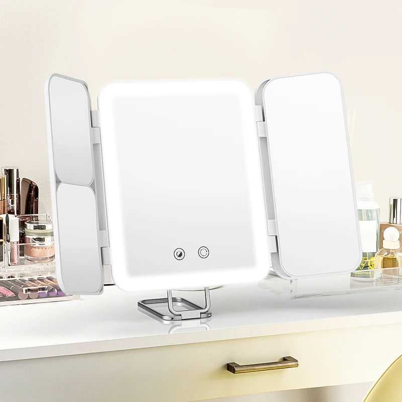 SEJOY Mini Makeup Mirror with Lights, 1X 3X 7X Magnifying Mirror, Touch Control,Trifold Makeup Mirror,Portable LED Makeup Mirror