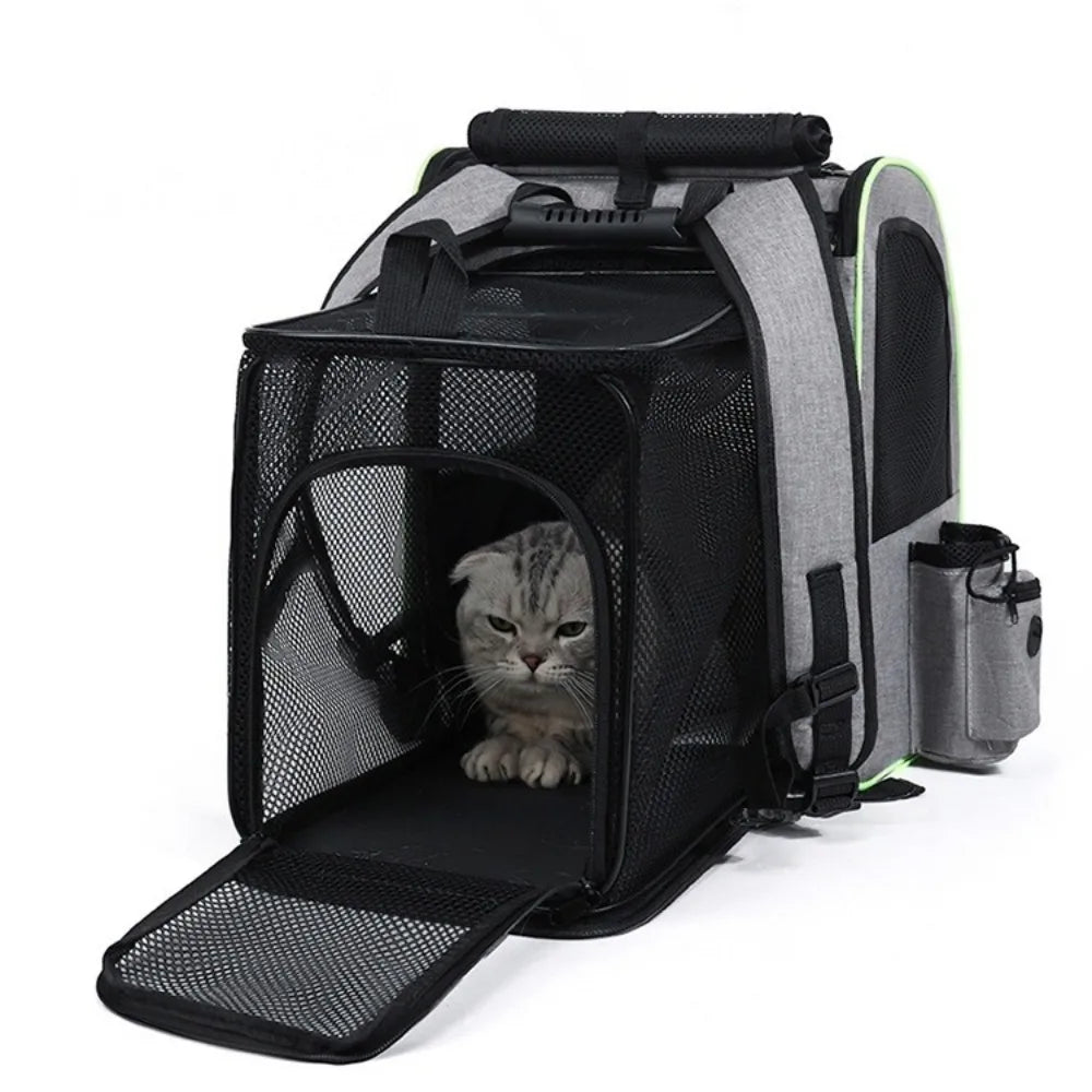 Cat Carrier Dog Backpack Expandable Large, Portable Breathable Rucksack with Front Opening-Mesh Window-Pockets