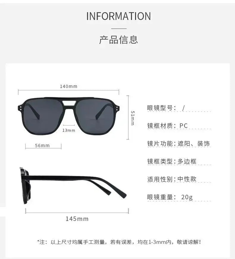 2025 New Trendy Women Sunglasses UV400 Sunshades Anti-Ultraviolet Unisex Eyeglasses Elegant Double Beam Pilot Lense