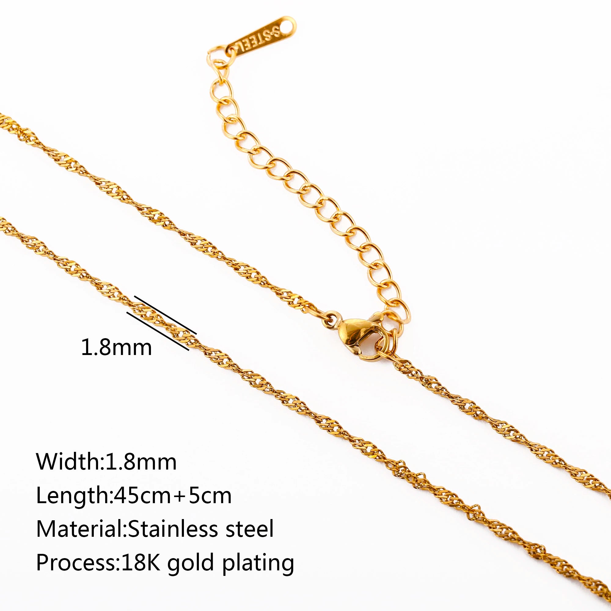 5pc 18K Gold Color PVD Plated Stainless Steel Cuba Cross O Ripple Twisted Chain Necklace Adjustable Chain DIY Necklace Wholesale