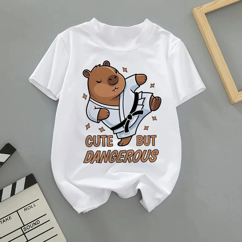 Summer Cartoon Cute Capybara Print Children T-shirt Short-sleeved Fashion Boys and Girls Round-neck Baby Kid Tshirt Trend