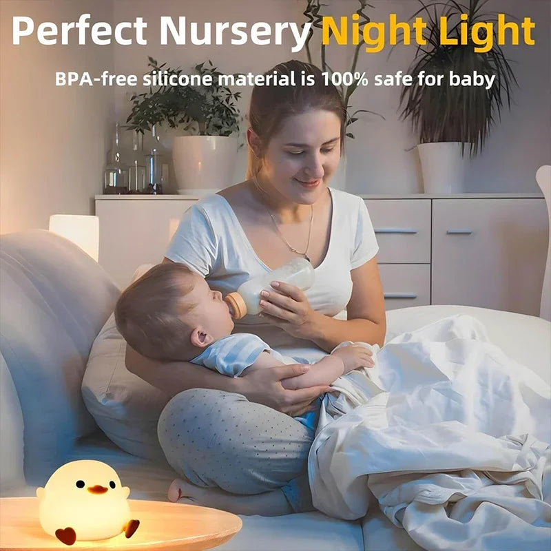 LED Night Light Cute Duck Cartoon Animals Silicone Lamp for Children Kid Touch Sensor Timing USB Rechargeable for Birthday Gifts